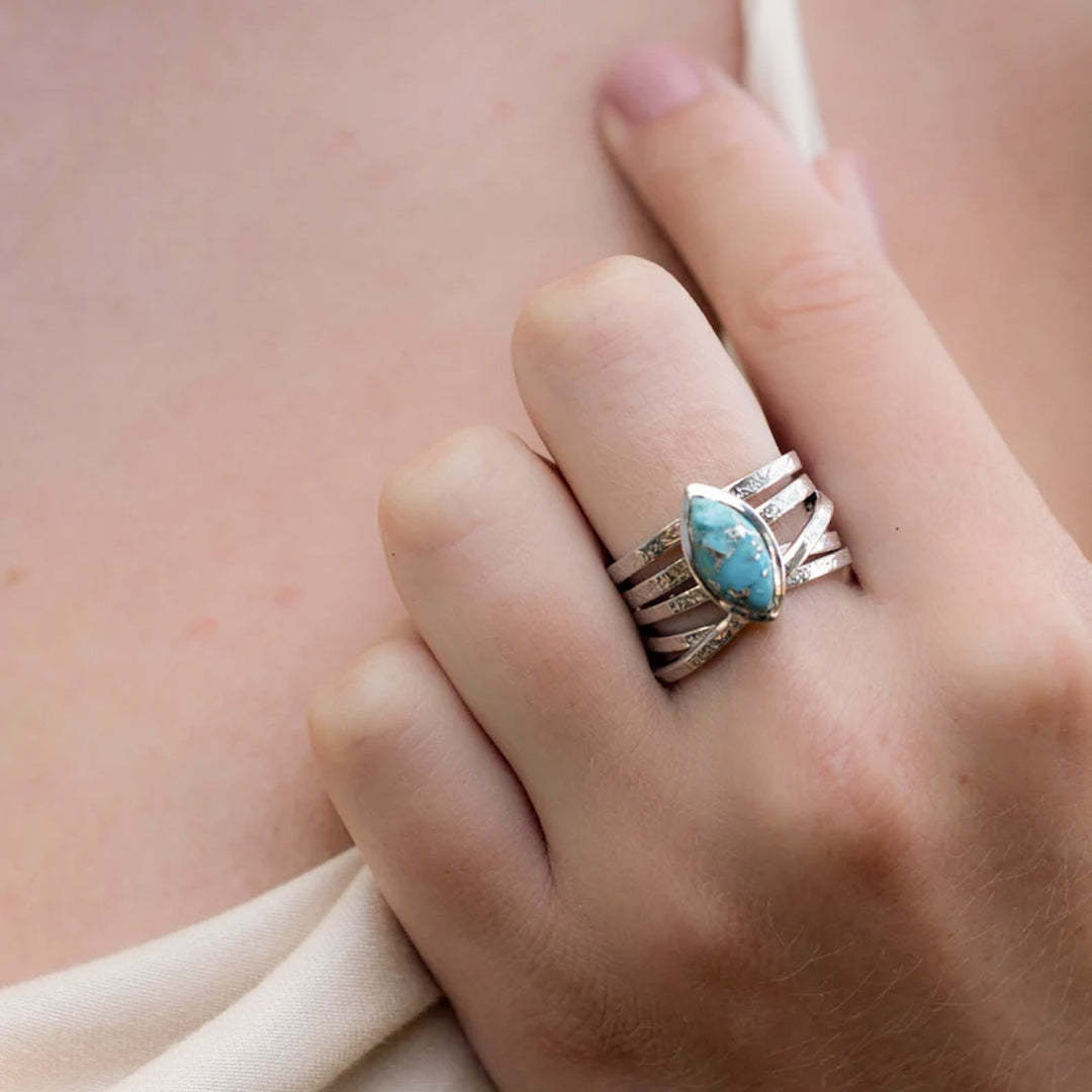 S925 Teardrop Turquoise Ring