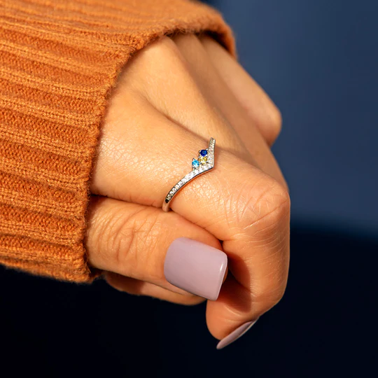 Custom 1-6 Birthstones Chevron Pave Ring
