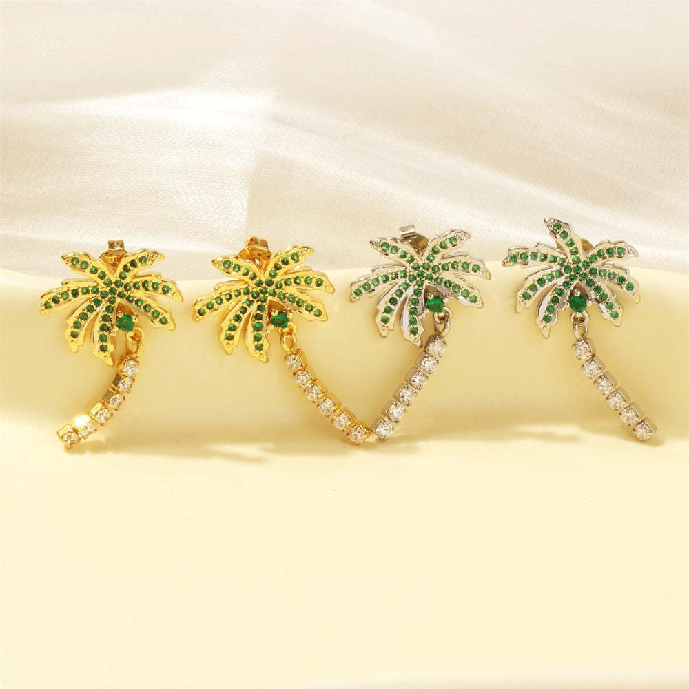 Ocean Wind Diamond Coconut Tree Summer Earrings