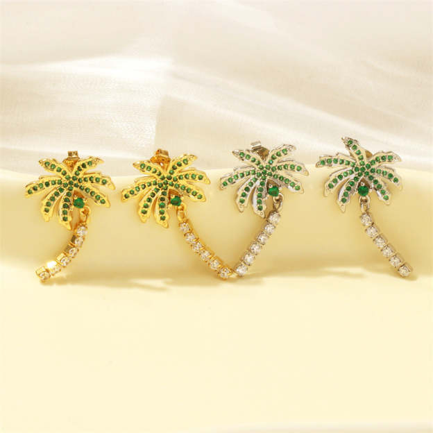 Ocean Wind Diamond Coconut Tree Summer Earrings