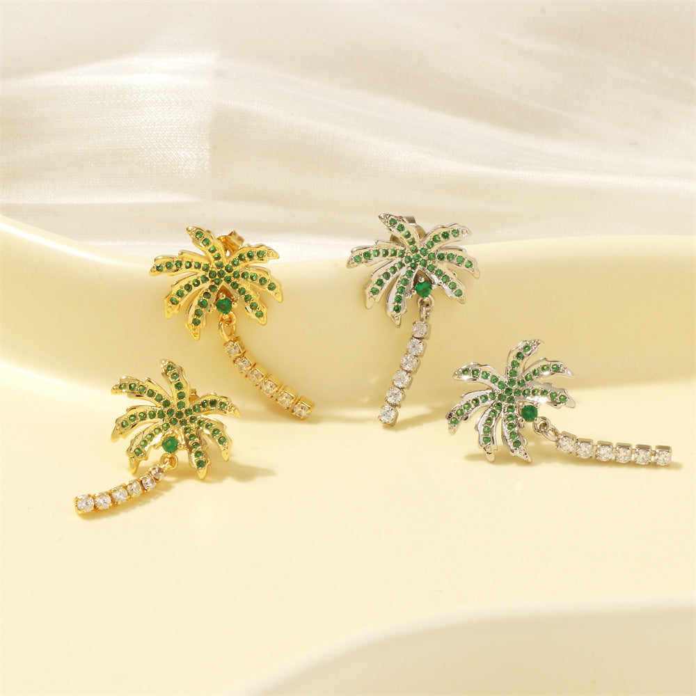 Ocean Wind Diamond Coconut Tree Summer Earrings