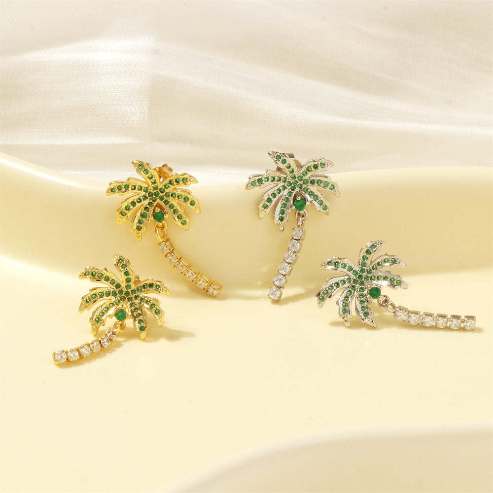 Ocean Wind Diamond Coconut Tree Summer Earrings