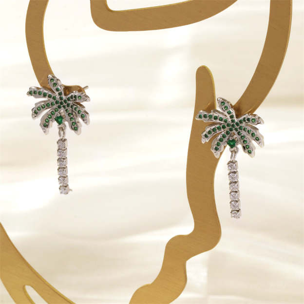 Ocean Wind Diamond Coconut Tree Summer Earrings
