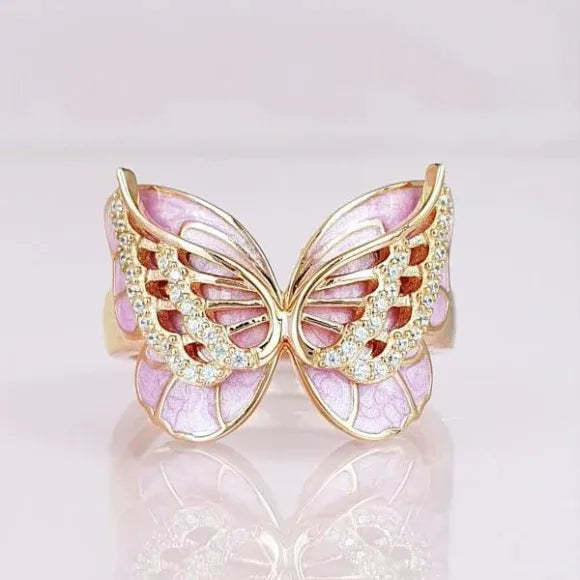 For Memorial - Those We Love Fly with Us Diamond Double Butterfly Ring