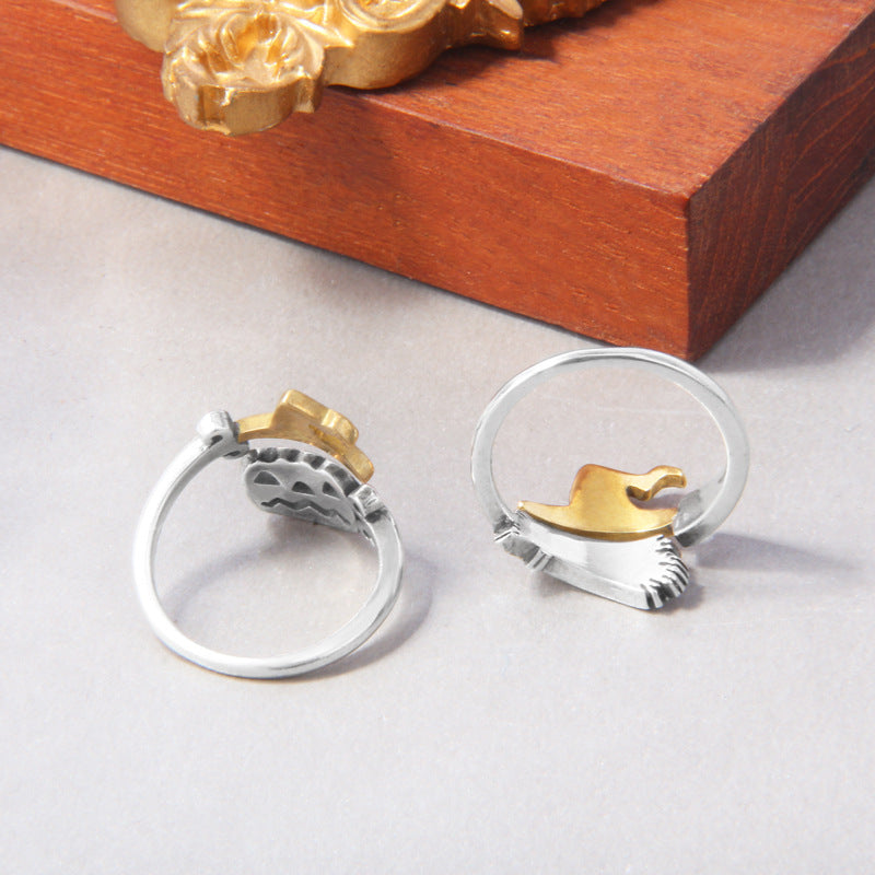 Pumpkin Witch Magic Broom Couple Ring