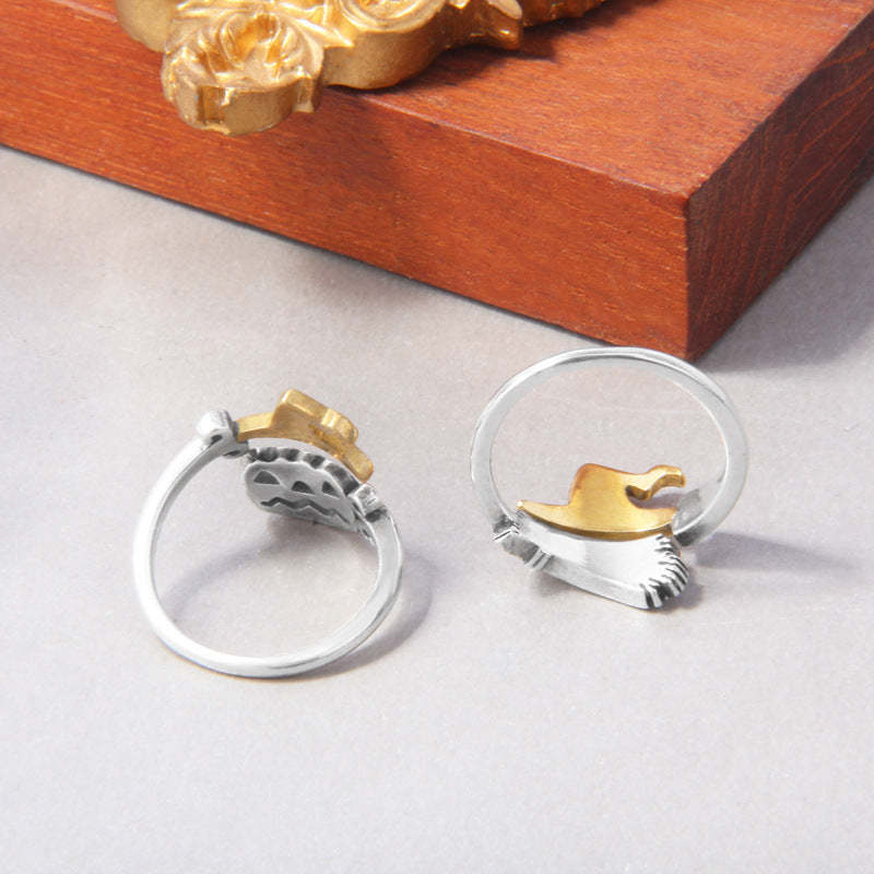 Pumpkin Witch Magic Broom Couple Ring