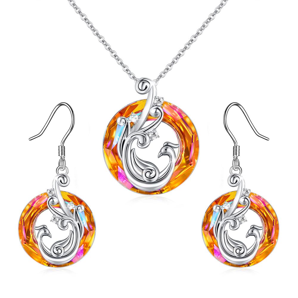 For Self - S925 I Survived Because The Fire Inside Me Burns Brighter Than The Fire Around Me Colorful Crystal Phoenix Necklace