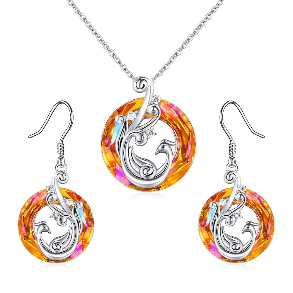 For Self - S925 I Survived Because The Fire Inside Me Burns Brighter Than The Fire Around Me Colorful Crystal Phoenix Necklace