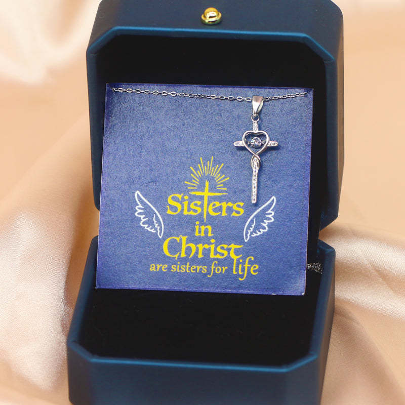 For Friend - Sisters in Christ Beating Cross Necklace