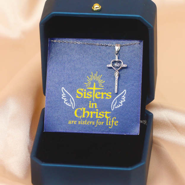 For Friend - Sisters in Christ Beating Cross Necklace