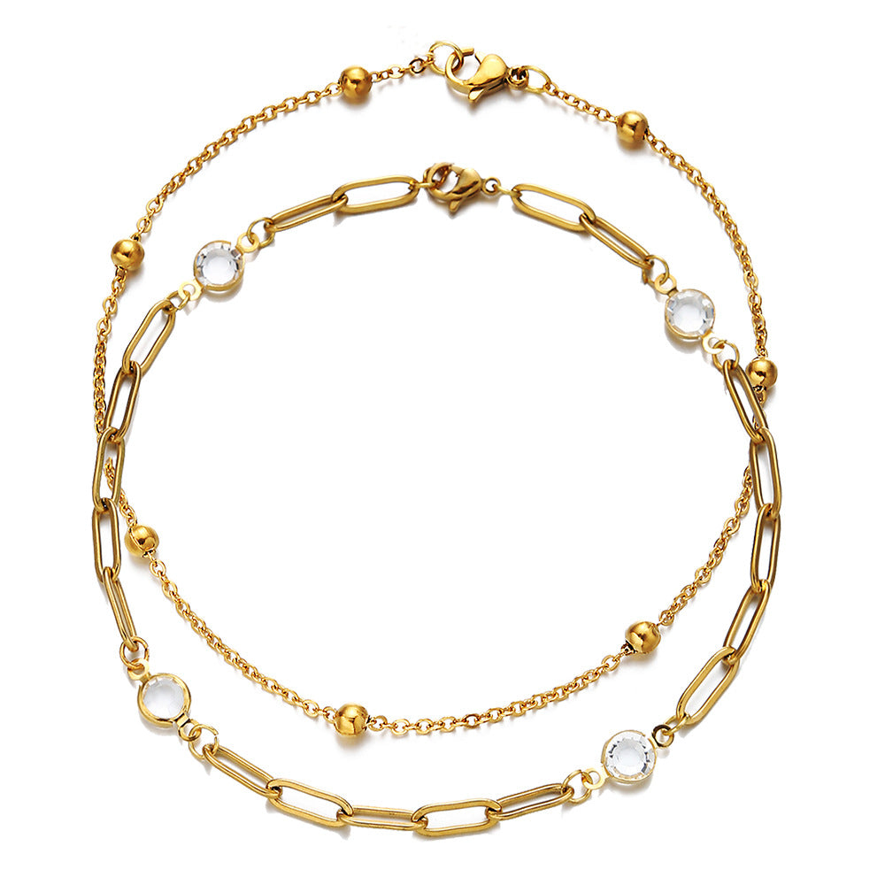 Shiny Crystal Chain Layer Anklet