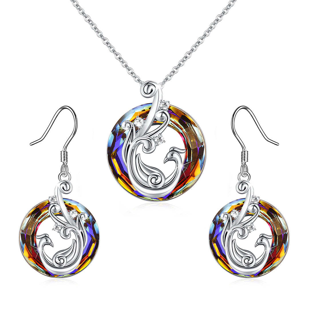 For Self - S925 I Survived Because The Fire Inside Me Burns Brighter Than The Fire Around Me Colorful Crystal Phoenix Necklace