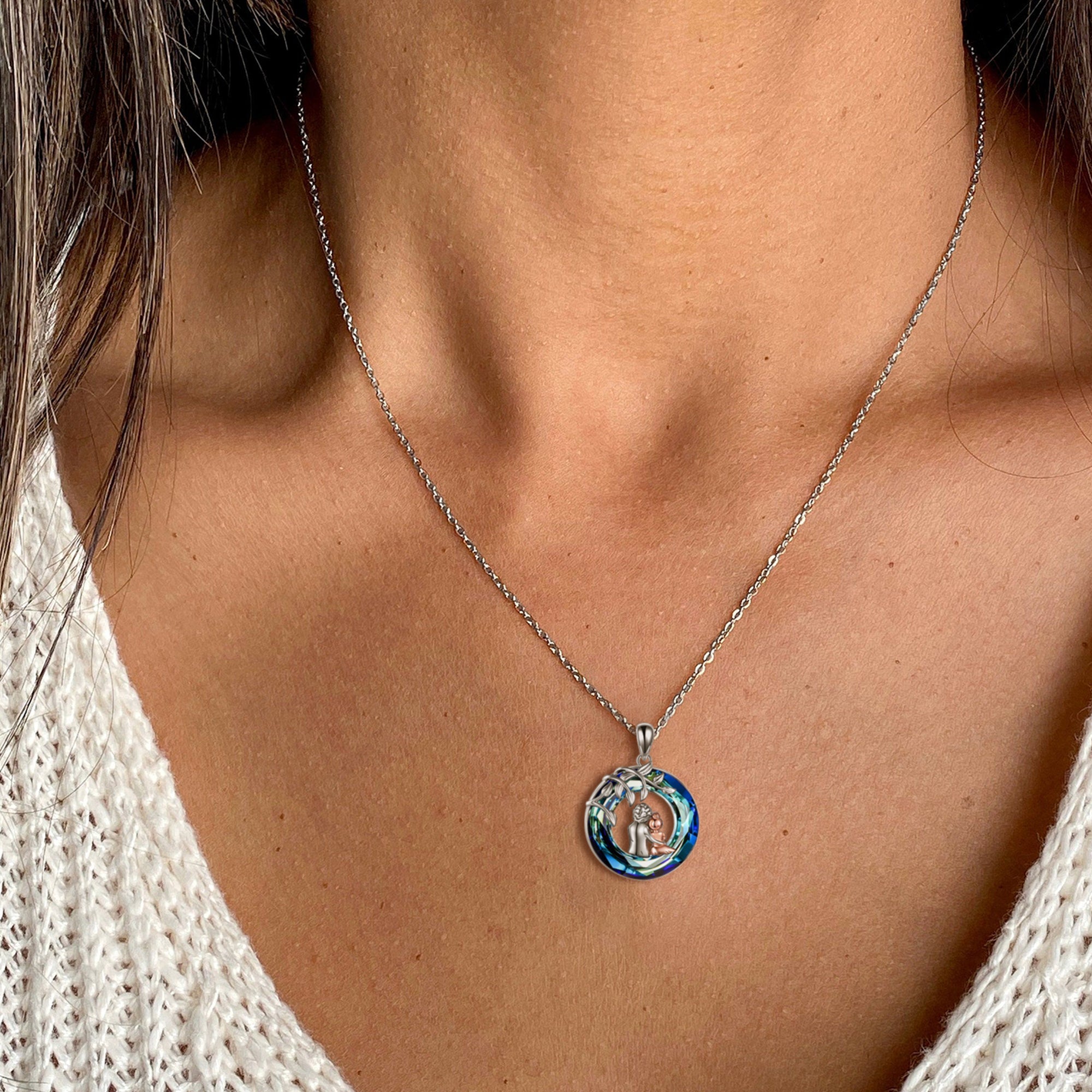 For Granddaughter - S925 I Think of You and Love You Every Day Blue Crystal Necklace