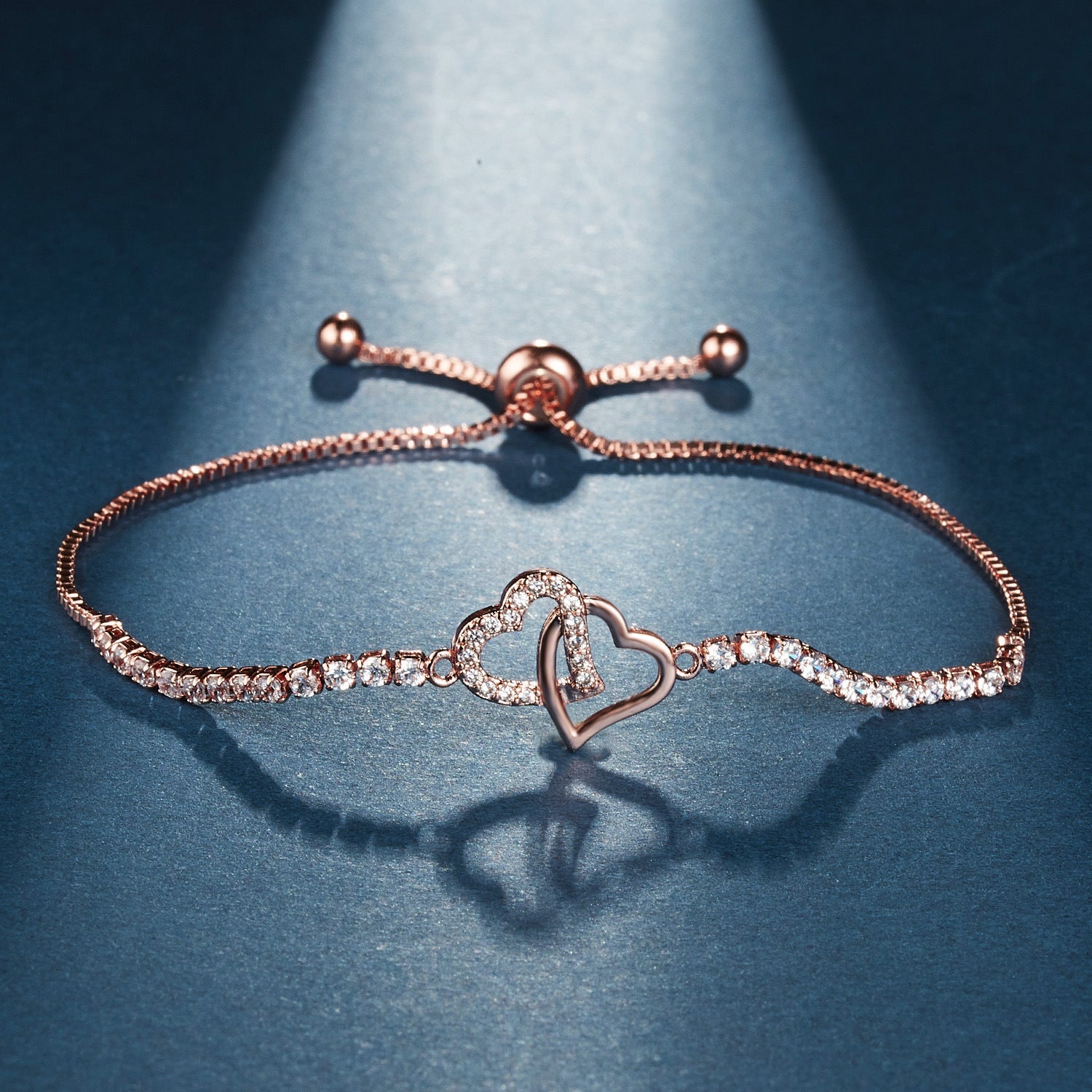 For Daughter - We Will Always Be Connected Double Heart Tennis Bracelet