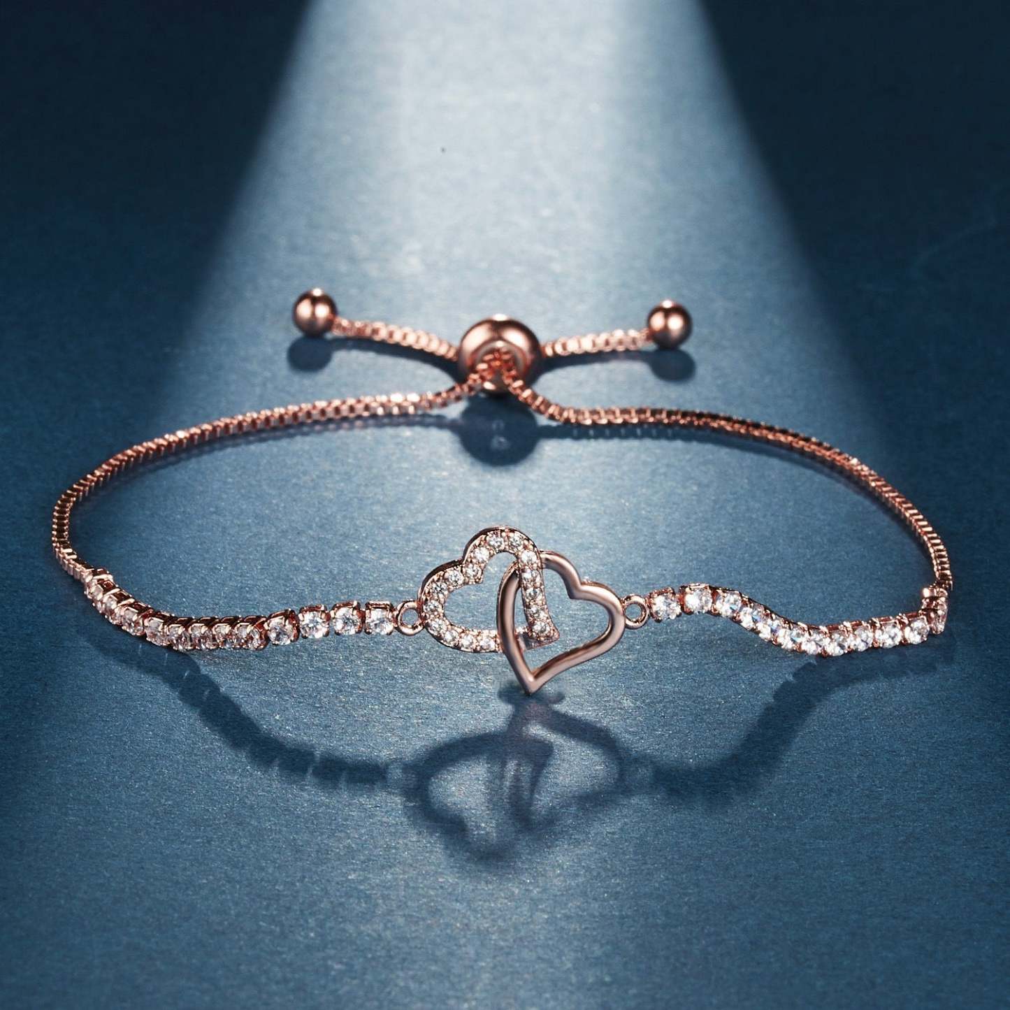 For Daughter - We Will Always Be Connected Double Heart Tennis Bracelet