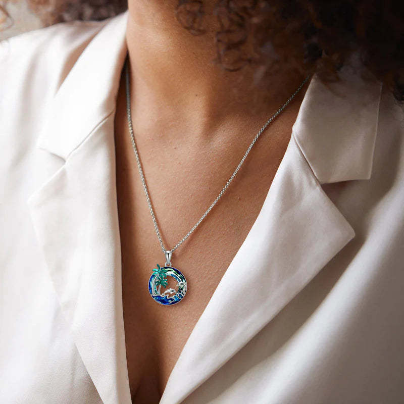 S925 Sometimes You Need to Slow Down and Breathe Palm Tree Crystal Necklace