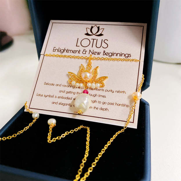 Enlightment & New Beginnings Lotus Pearl Necklace