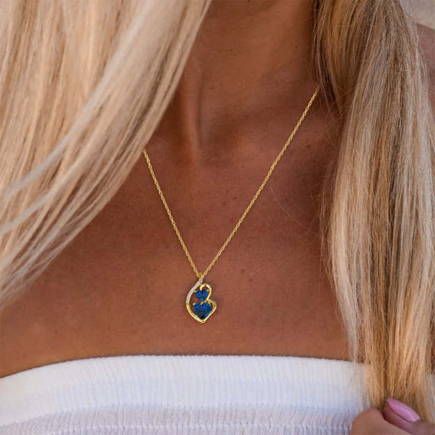 For Love - S925 My Wishes to Smokin' Hot Soulmate Blue Crystal Heart to Heart Necklace