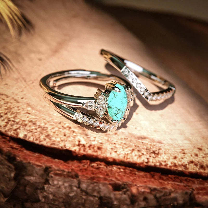 S925 Turquoise and Diamond Stacking Ring