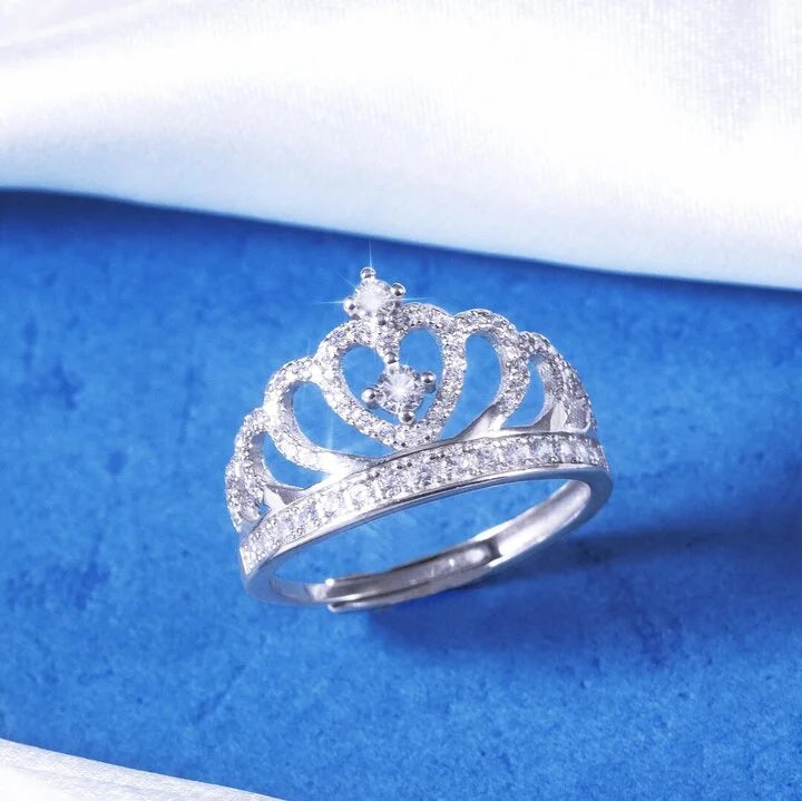 For Daughter - S925 I Love You Forever And Always Sterling Silver Crystal Crown Ring