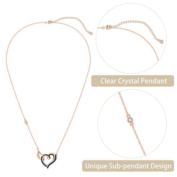 For Memorial - I Will Always Love You Mom Black Diamond Heart Wings Necklace