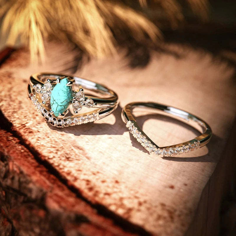 S925 Turquoise and Diamond Stacking Ring