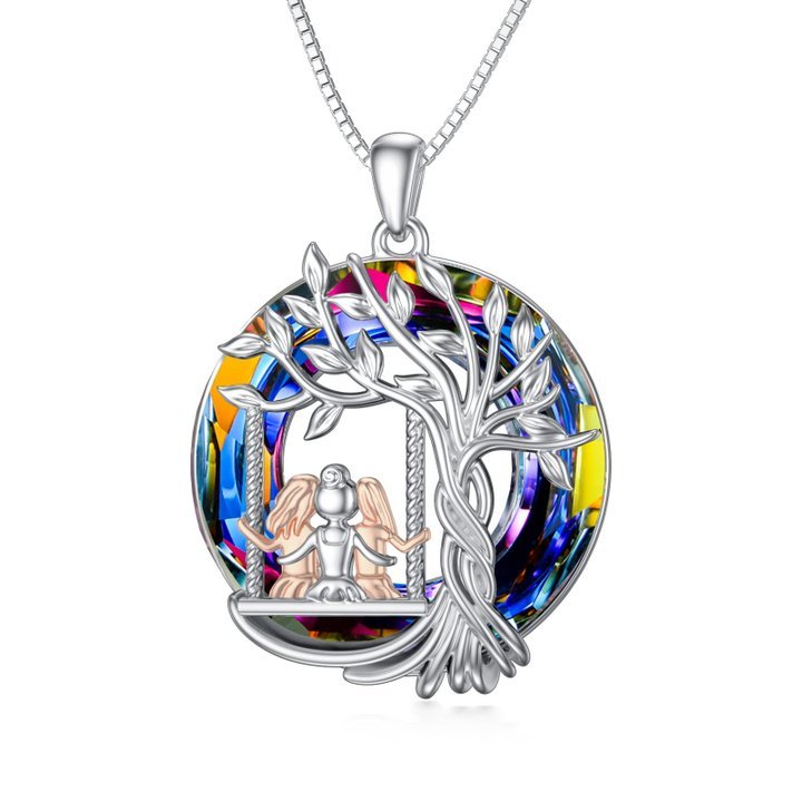 For Sister - S925 A Sister is GOD's Way of Making Sure We Never Walk Alone Crystal Tree of Life Necklace