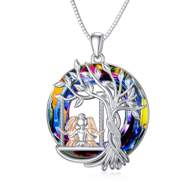 For Sister - S925 A Sister is GOD's Way of Making Sure We Never Walk Alone Crystal Tree of Life Necklace