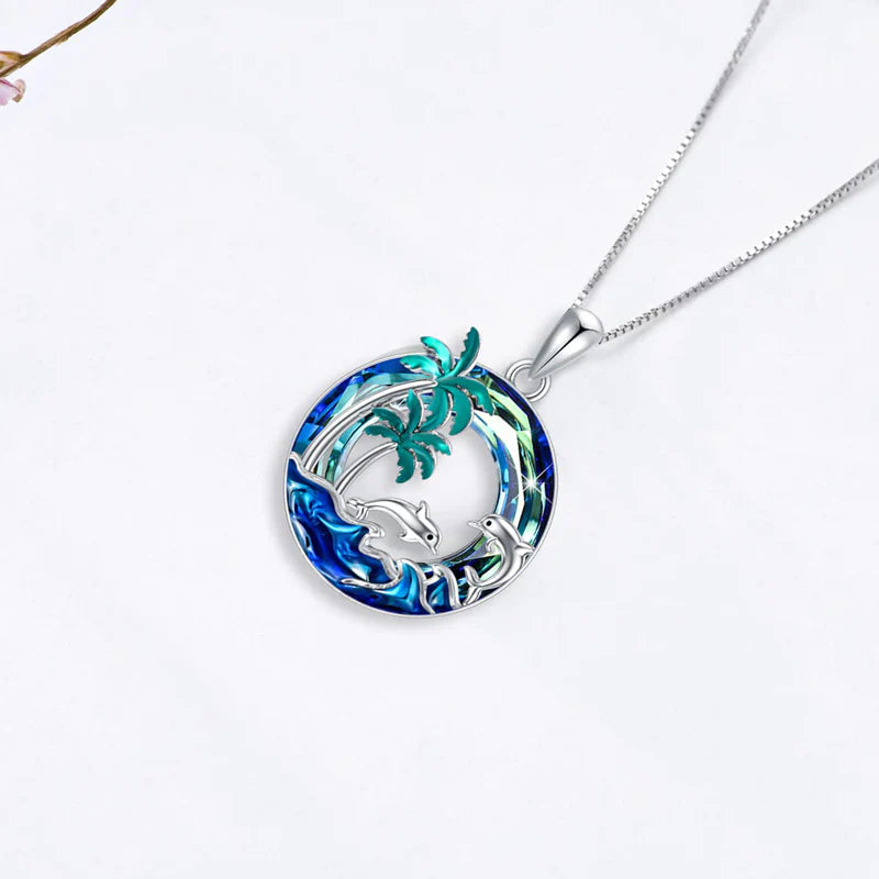 S925 Sometimes You Need to Slow Down and Breathe Palm Tree Crystal Necklace