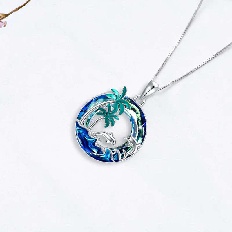 S925 Sometimes You Need to Slow Down and Breathe Palm Tree Crystal Necklace