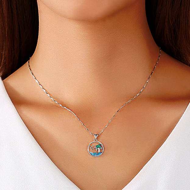 S925 Slow Down and Breath Palm Tree Necklace