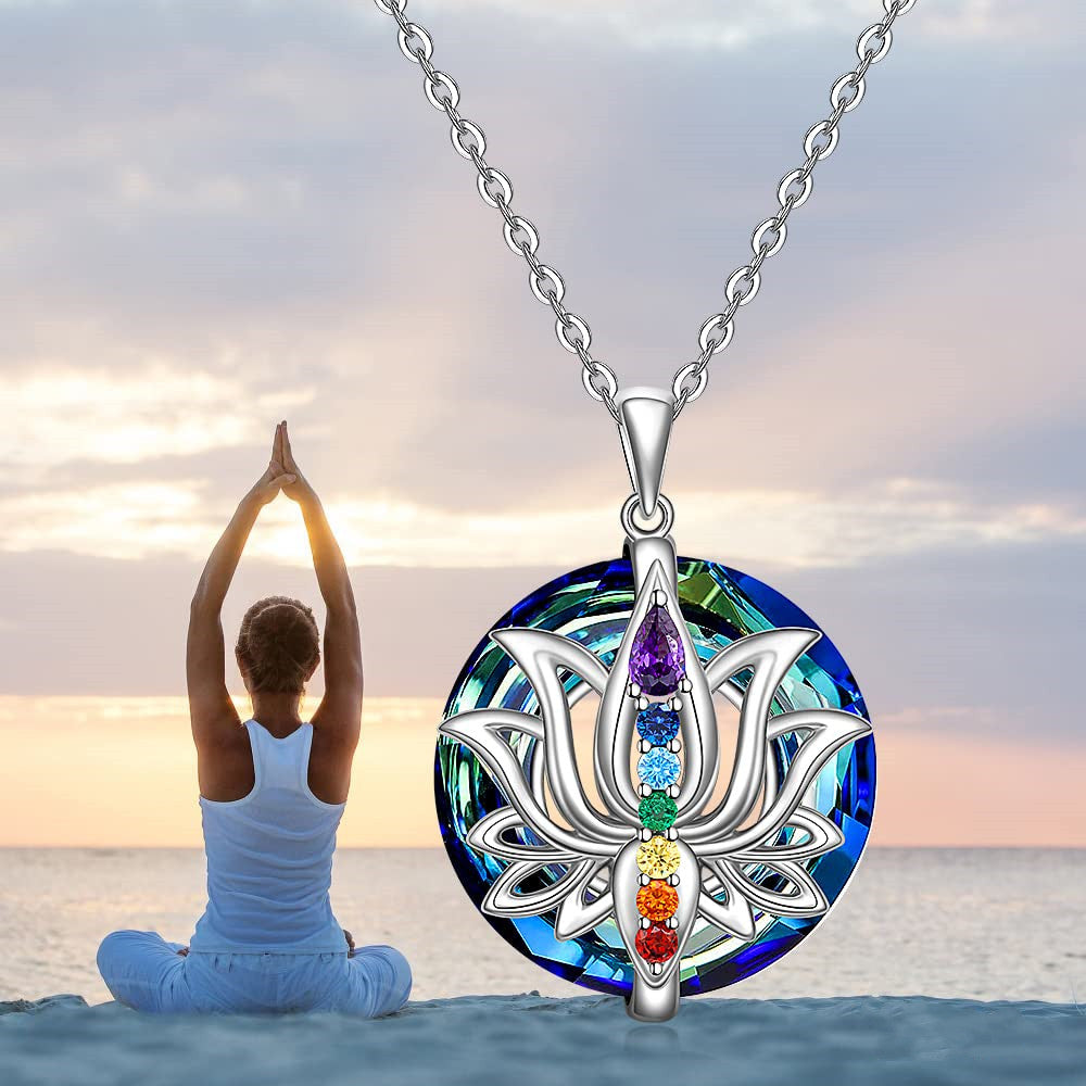 S925 Slow Down and Breathe Colorful Crystal Lotus Necklace