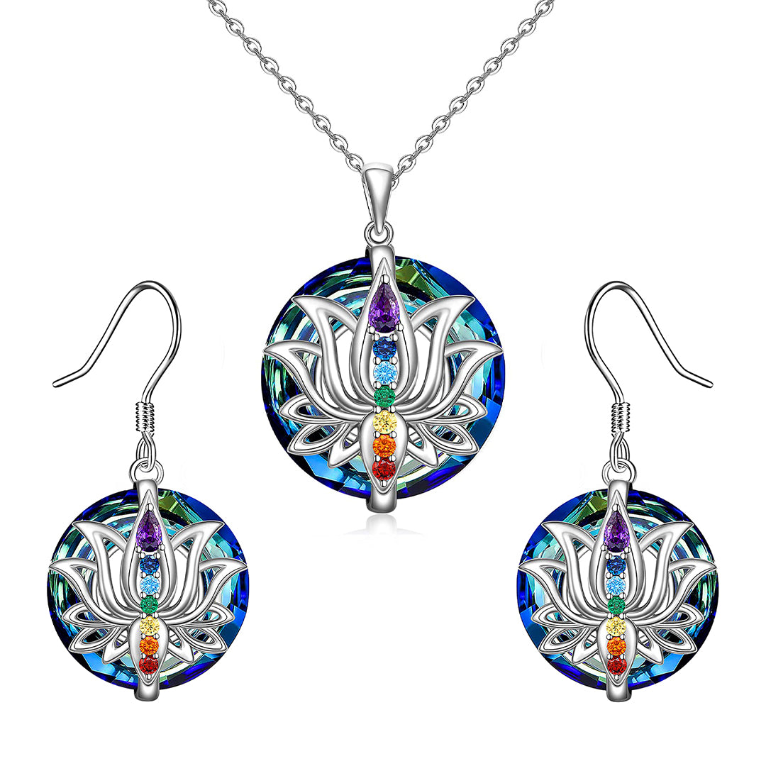 S925 Move on Colorful Crystal Lotus Necklace
