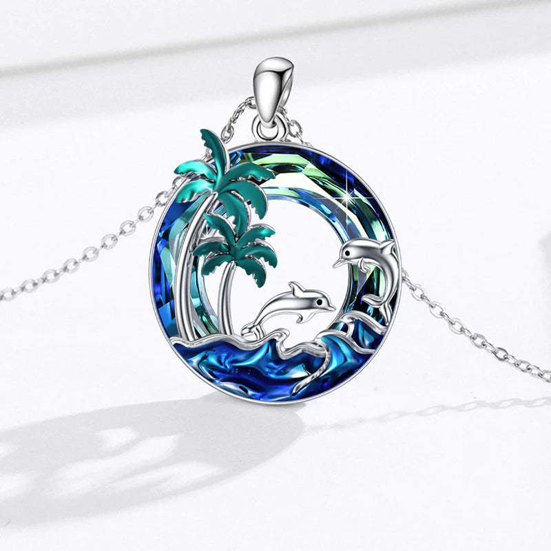 S925 Sometimes You Need to Slow Down and Breathe Palm Tree Crystal Necklace