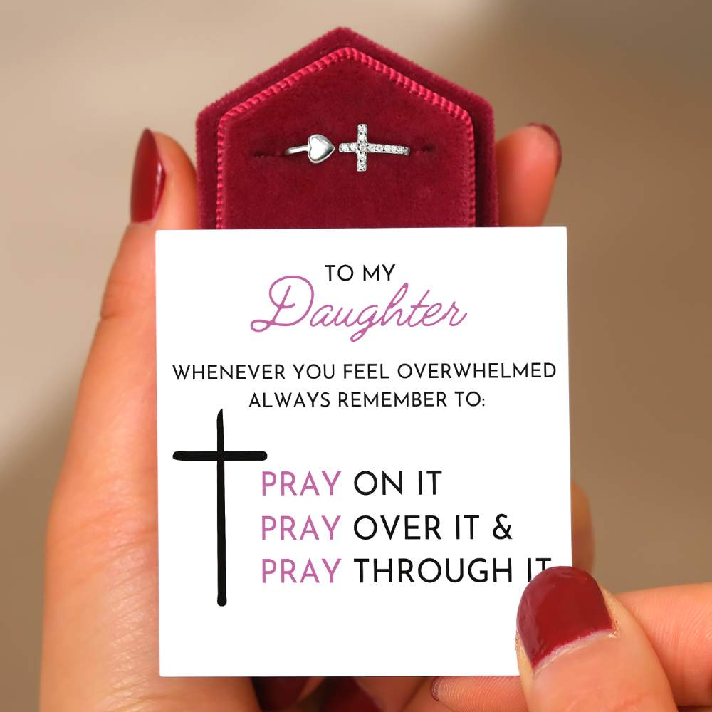 For Daughter - Pray On It Pray Over It Pray Through It Heart And Cross Ring