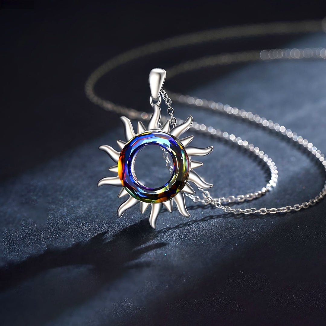 For Daughter - S925 You are My Sunshine Crystal Circle Sun Necklace