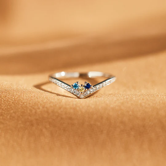 Custom 1-6 Birthstones Chevron Pave Ring
