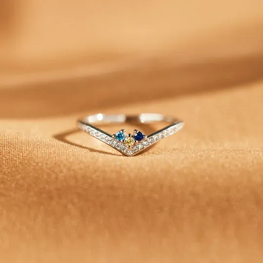 Custom 1-6 Birthstones Chevron Pave Ring