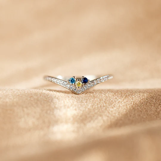 Custom 1-6 Birthstones Chevron Pave Ring