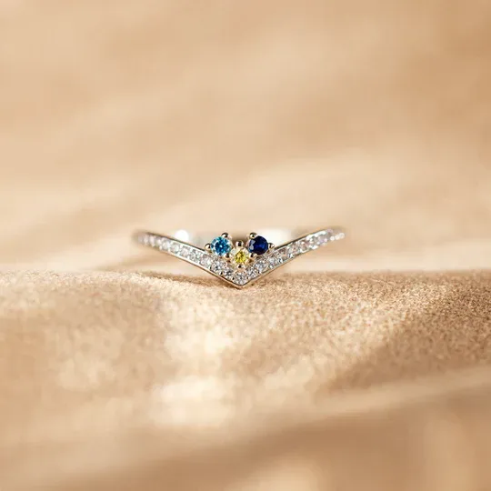 Custom 1-6 Birthstones Chevron Pave Ring