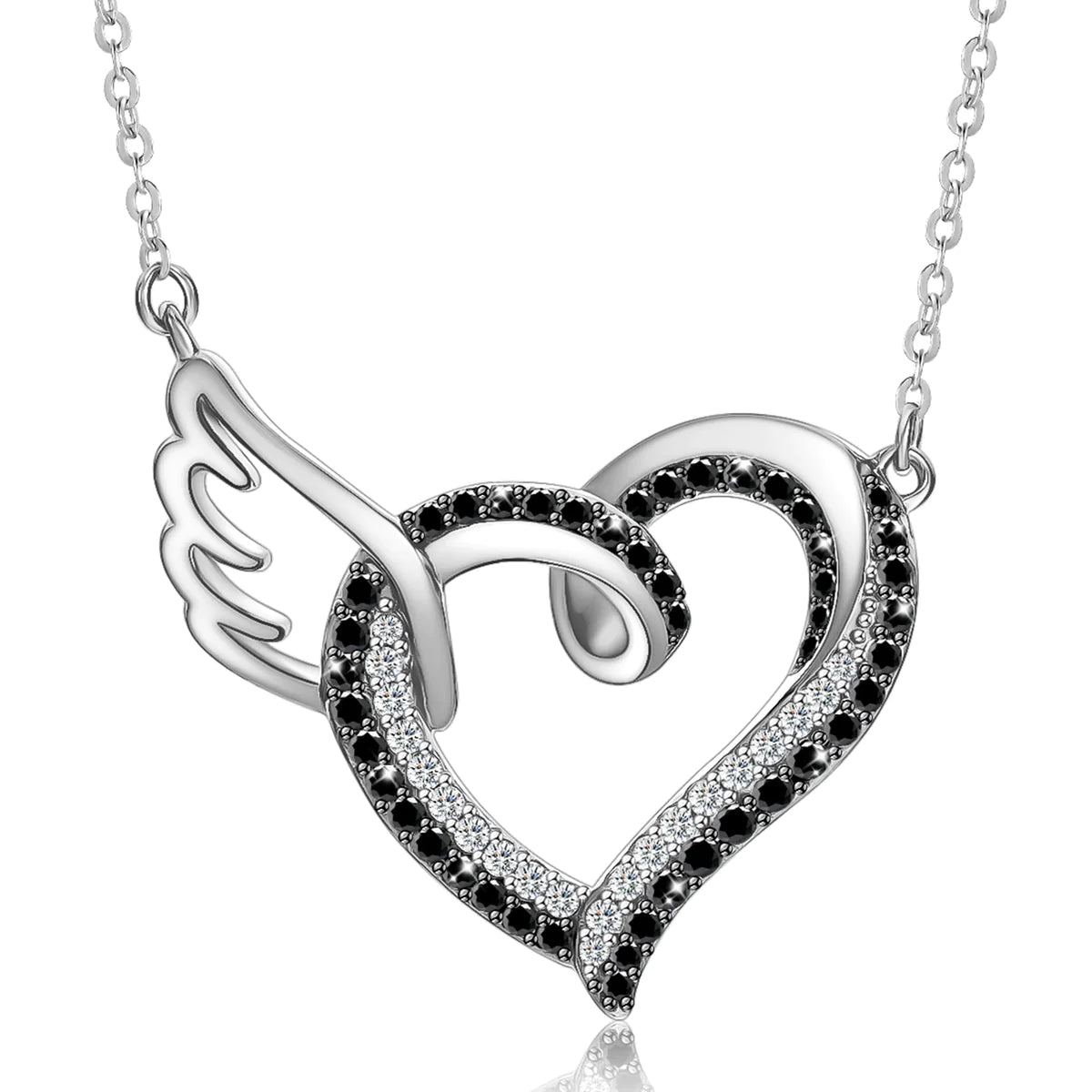 For Memorial - I Will Always Love You Mom Black Diamond Heart Wings Necklace