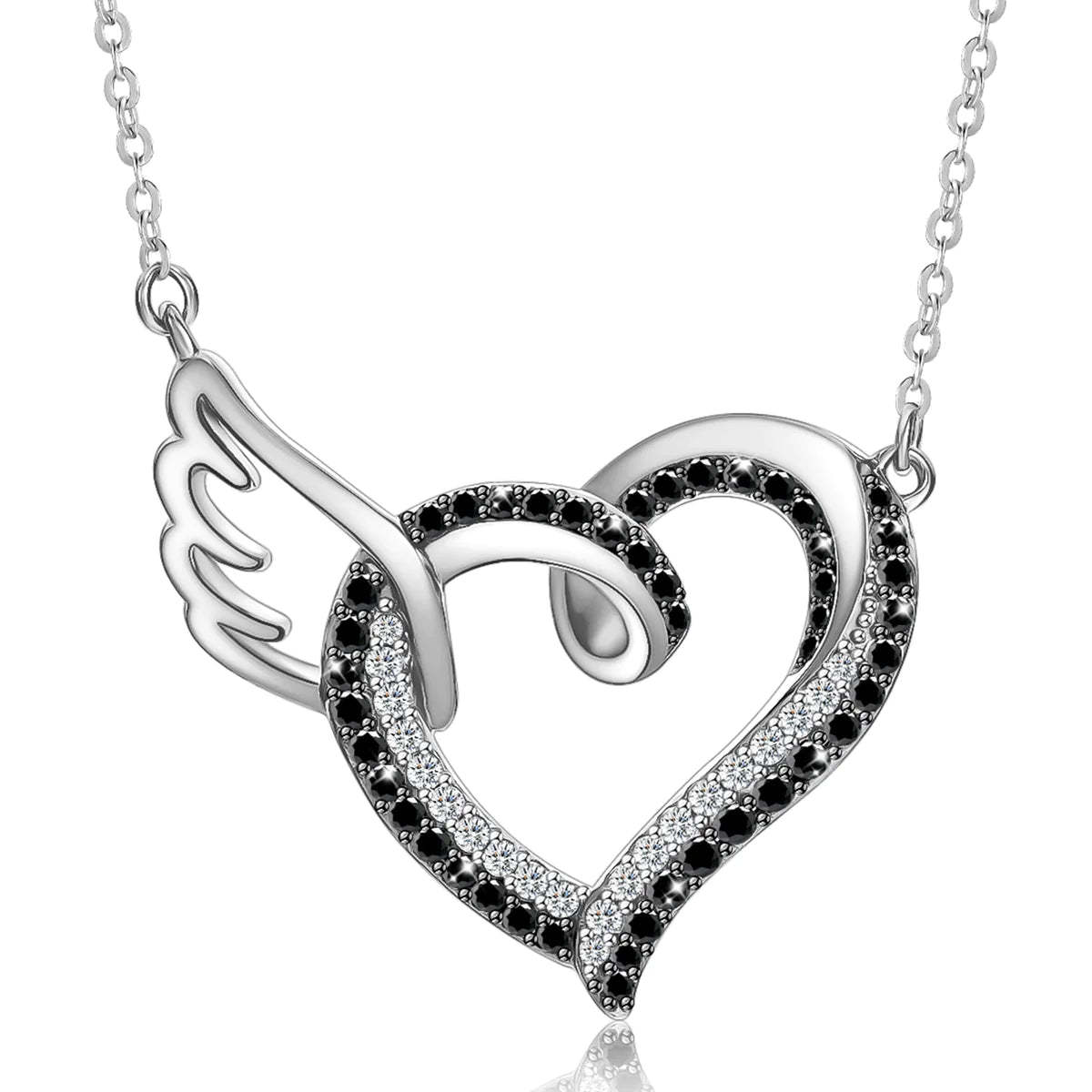 For Memorial - I Will Always Love You Mom Black Diamond Heart Wings Necklace