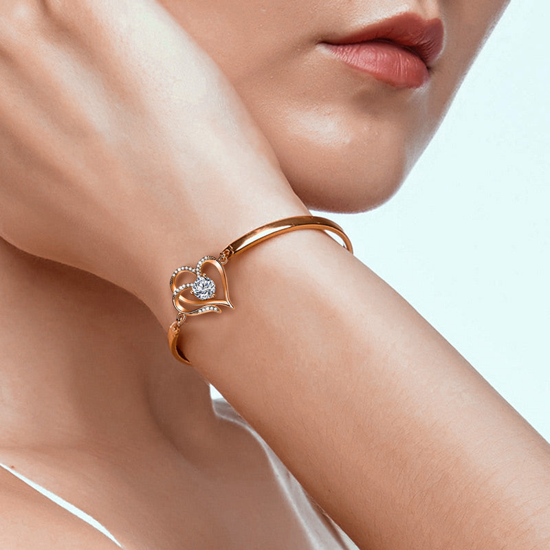 For Daughter - S925 I’ll Always be with You Double Heart Crystal Bracelet
