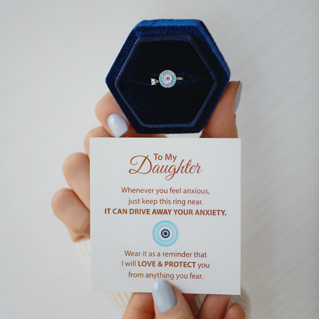 For Daughter - S925 I Will Love & Protect You from Anything You Fear Evil Eye Fidget Ring