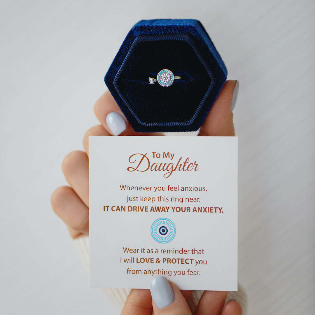 For Daughter - S925 I Will Love & Protect You from Anything You Fear Evil Eye Fidget Ring