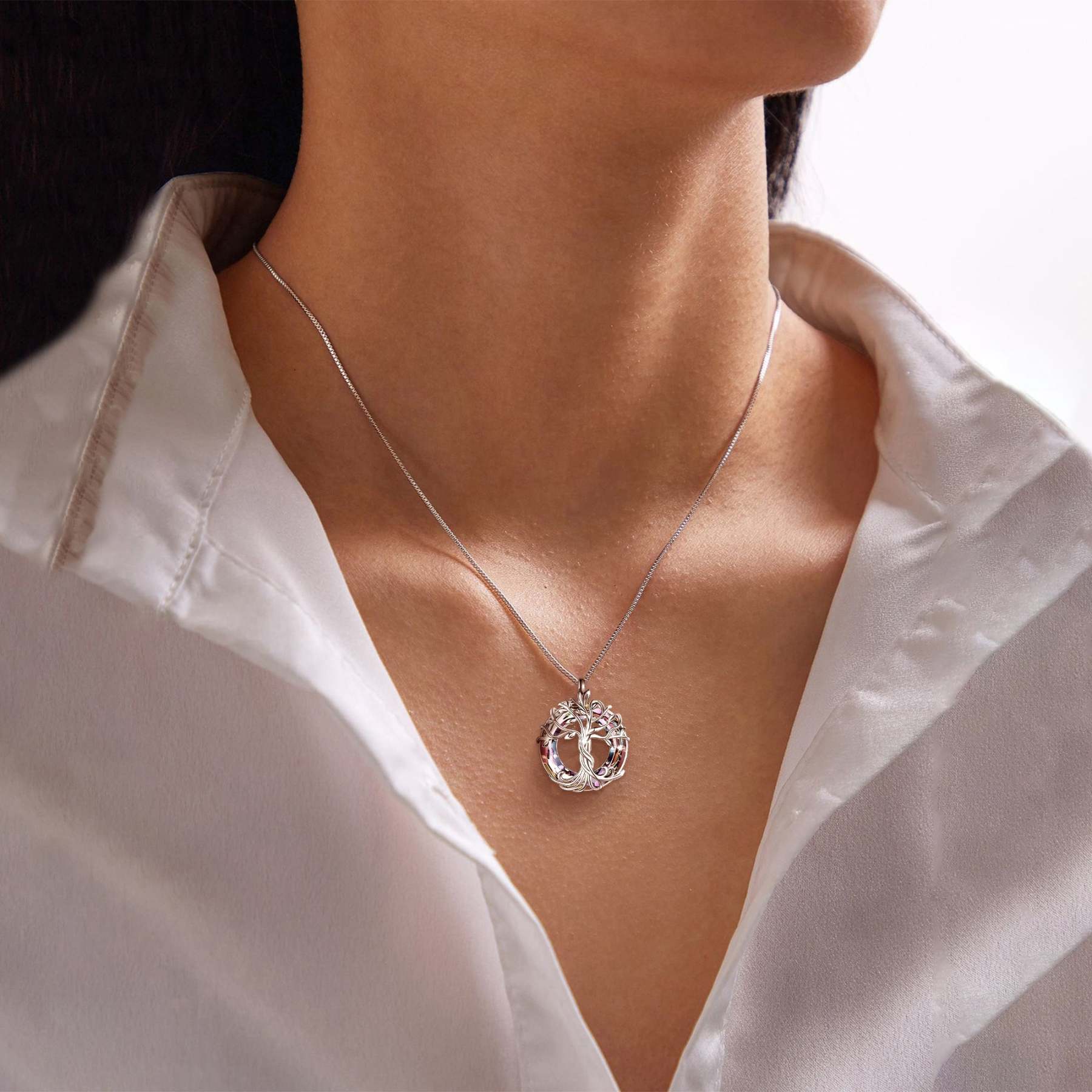 For Mom - S925 Mother is the Family Root Tree Crystal Necklace