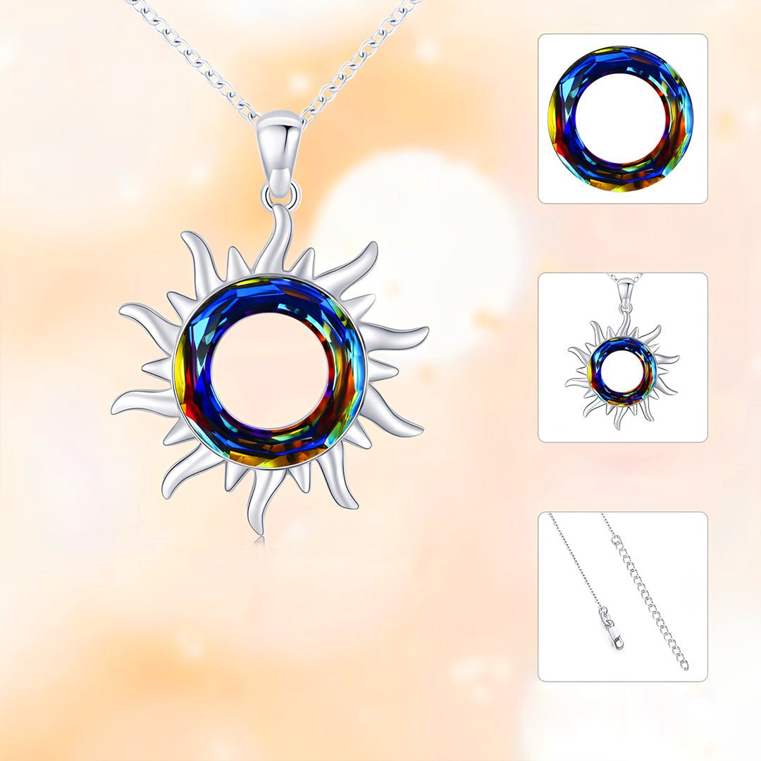 For Daughter - S925 You are My Sunshine Crystal Circle Sun Necklace