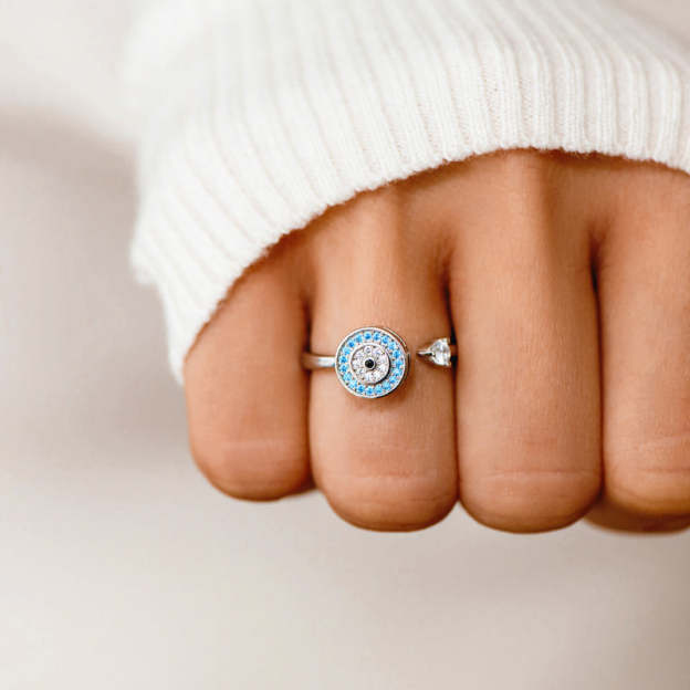For Daughter - S925 I Will Love & Protect You from Anything You Fear Evil Eye Fidget Ring