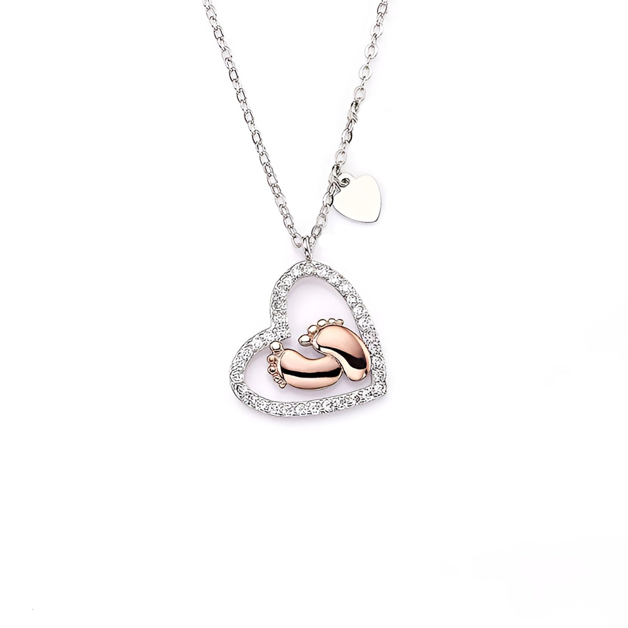 For Mom - S925 I Love You Mommy Baby Feet Heart Pendant Necklace