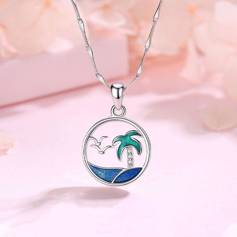 S925 Slow Down and Breath Palm Tree Necklace